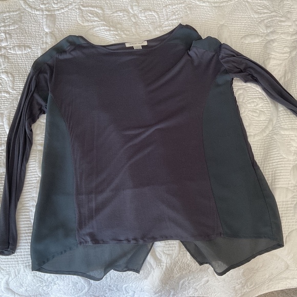 August Silk Black Shirt with Sheer Side Panels and Hem -EUC - Picture 1 of 6